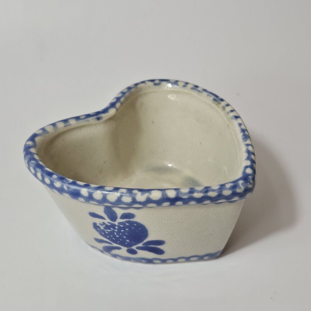 Vintage Heart Shaped Trinket Dish Loomco China Blue Hand-Painted Stonewear